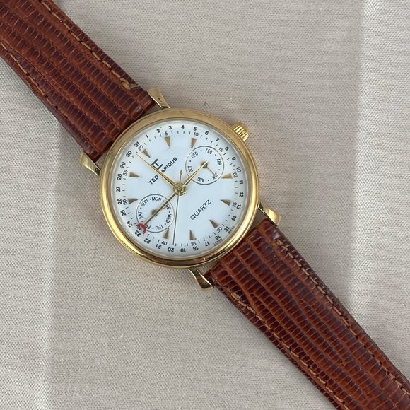 Ted Lapidus Gold Tone Case Quartz Analog UNISEX Watch 4 Hand White Enamel Dial - Picture 3 of 7